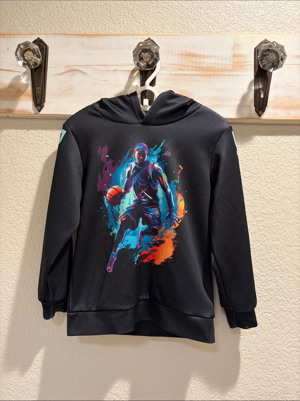 Black Boys' Basketball Graphic Hoodie Shirt